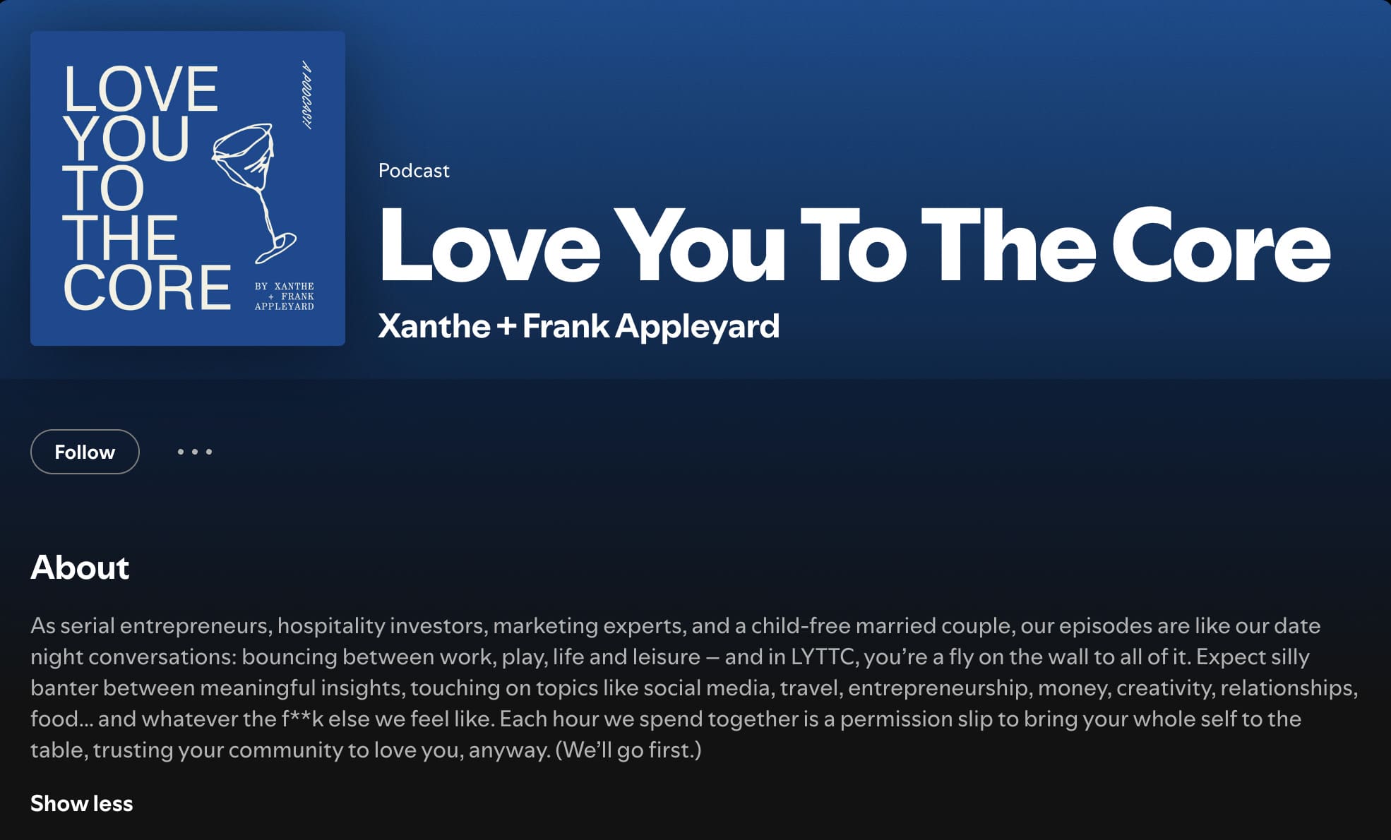 A screenshot of Love You To The Core podcast episode description